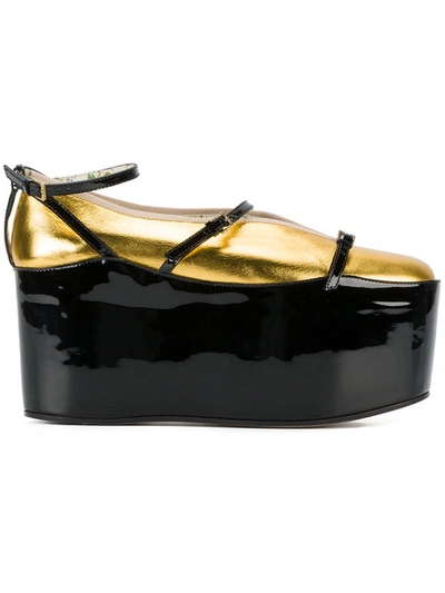 Gucci Convertible Patent And Metallic Textured-leather Platform Pumps In Gold Comb