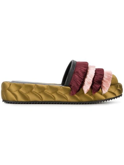 Shop Marco De Vincenzo Quilted Fringed Mules In Green