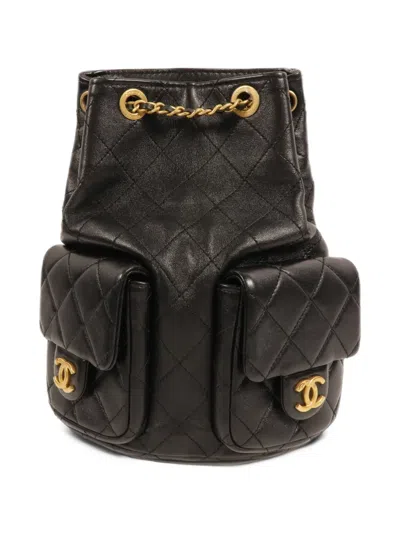 Chanel Cc Quilted Backpack In Black