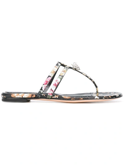 Alexander Mcqueen King Skull Thong Sandals In Black