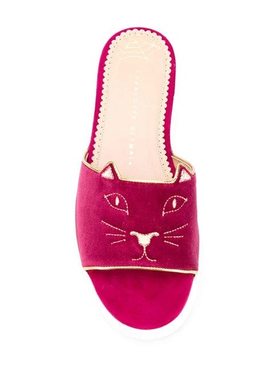 Shop Charlotte Olympia Kitty Pool Slides In Red