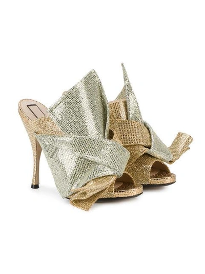 Shop N°21 Glitter Embellished Bow Mules In Metallic