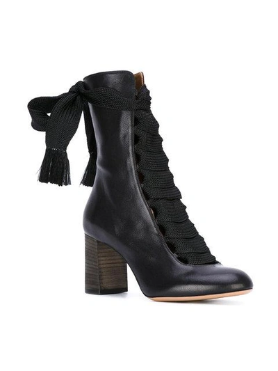Shop Chloé Black Harper 70 Leather Lace Up Boots