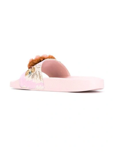 Shop Dolce & Gabbana Raffia Embellished Slides - Pink