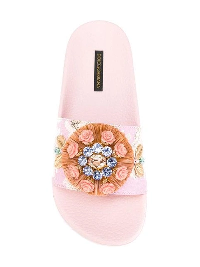 Shop Dolce & Gabbana Raffia Embellished Slides - Pink