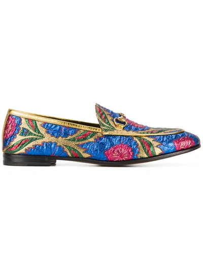 Gucci New Jordaan Embroidered Jacquard Loafers In Blue-multi