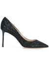 Jimmy Choo Romy 85mm Crushed Glitter Pumps In Black