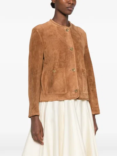 Arma Button-up Suede Jacket In Brown