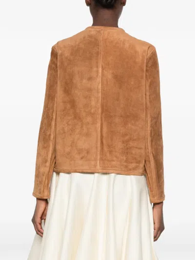 Arma Button-up Suede Jacket In Brown