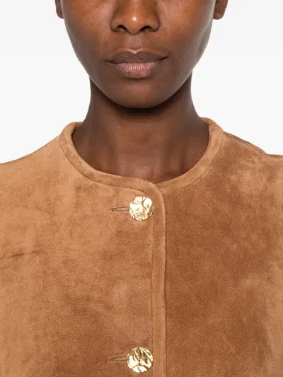 Arma Button-up Suede Jacket In Brown