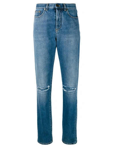 Shop Saint Laurent Slim Fit Knee Hole Jeans - Blue
