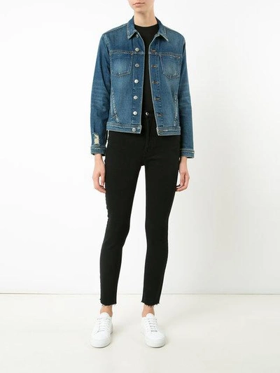 Shop Re/done High Waisted Fray Jeans In Blue