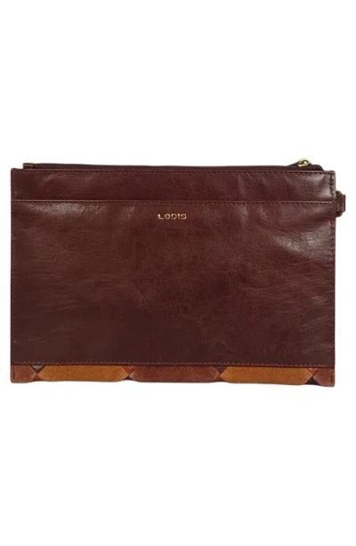 Lodis Patchwork Leather Clutch In Brown Multi