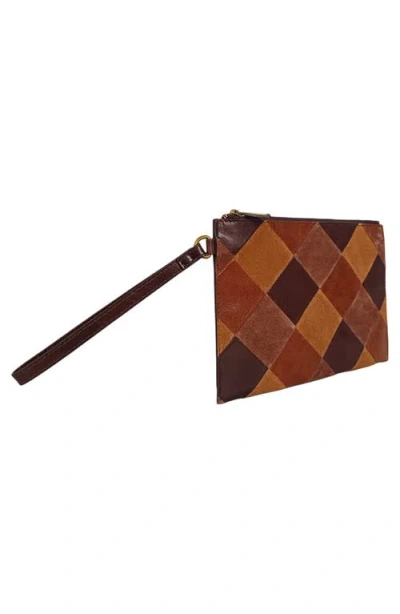 Lodis Patchwork Leather Clutch In Brown Multi