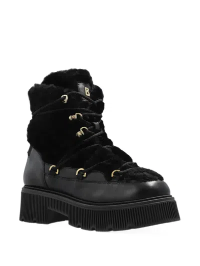 Bogner Fur-panelled Logo-patch Ankle Boots In Black