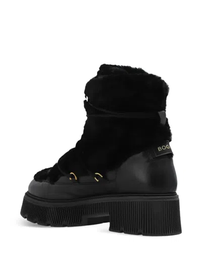 Bogner Fur-panelled Logo-patch Ankle Boots In Black