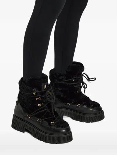 Bogner Fur-panelled Logo-patch Ankle Boots In Black