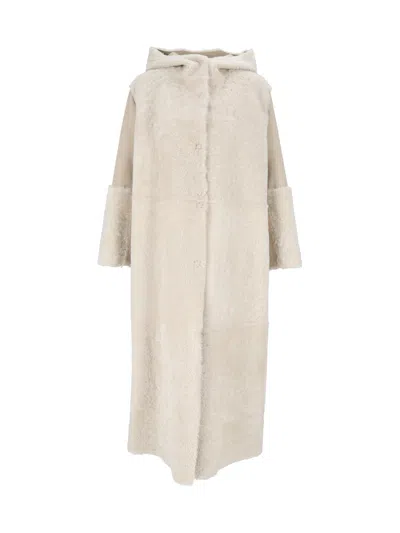 Antonelli Hooded Panelled Leather Coat In White