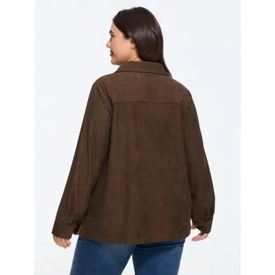 Bloomchic Corduroy Plaid Patchwork Button Front Jacket In Brown