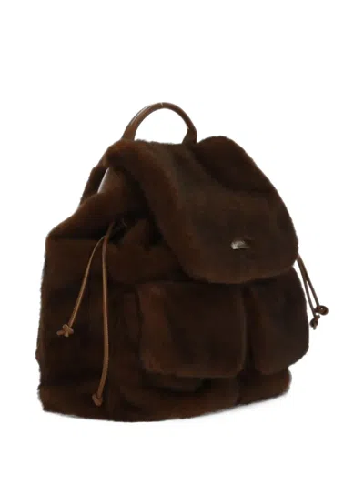 Herno Faux-fur Drawstring Backpack In Brown