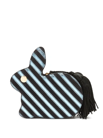 Hillier Bartley 'bunny' Tassel Pull Stripe Leather And Suede Clutch In Black Blue