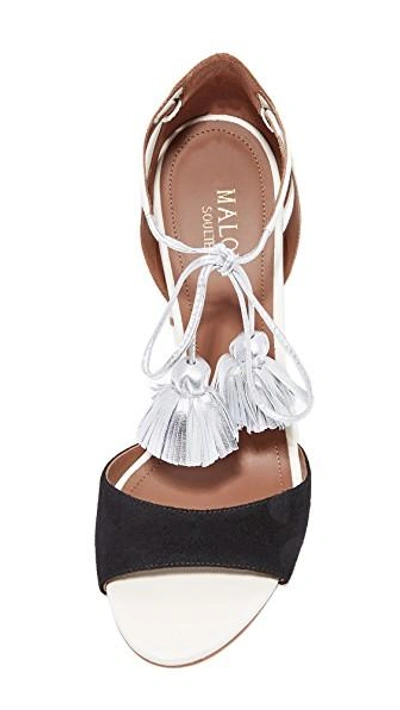 Shop Malone Souliers Gladys Wrap Tassel Sandals In Black/white/silver