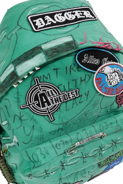 Dagger Patch-detail Graffiti-print Backpack In Green