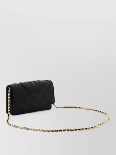 Tory Burch Fleming Lamb Leather Wallet In Black