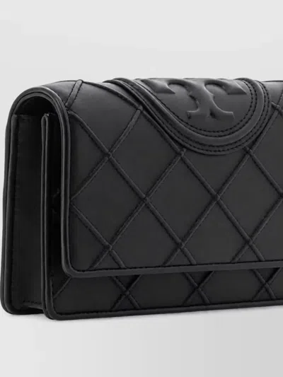 Tory Burch Fleming Lamb Leather Wallet In Black