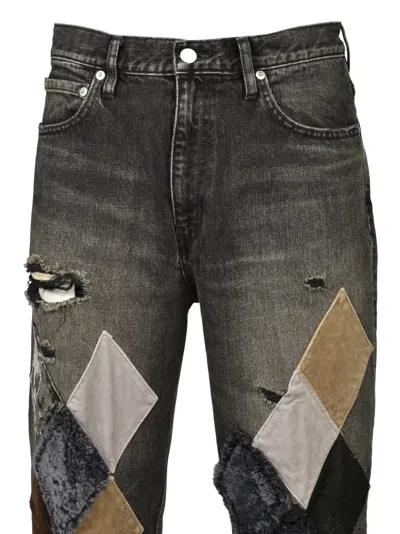 Masu Diamond-patchwork Jeans In Black