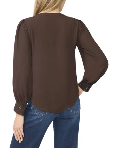 Cece Lace Cuffed Button-front Top In Brown