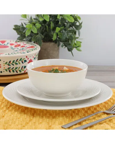 Elama Gemma 12 Piece Stoneware Dinnerware Set In White