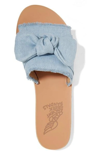 Shop Ancient Greek Sandals Taygete Bow-embellished Denim Slides In Light Denim