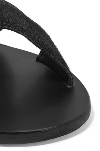Shop Ancient Greek Sandals Thais Calf Hair Slides In Black