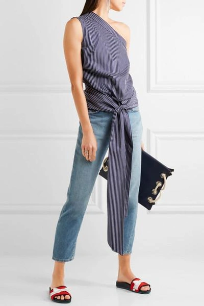Shop Fendi Bow-embellished Stretch-knit And Leather Slides