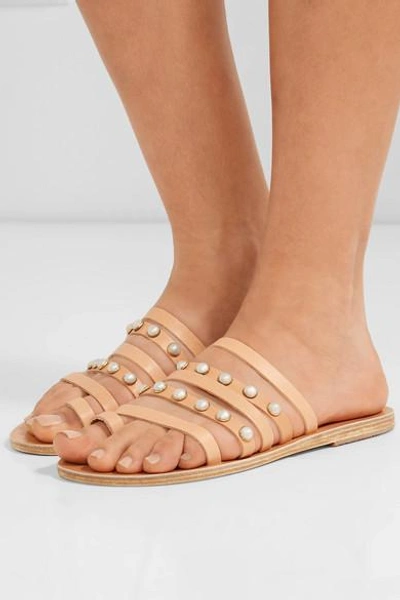 Shop Ancient Greek Sandals Niki Faux Pearl-embellished Leather Sandals