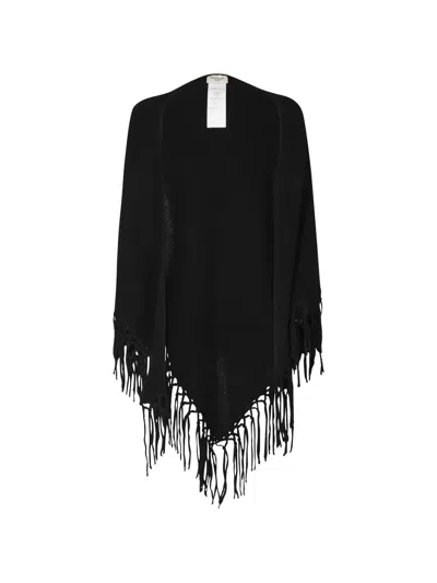 Weekend Max Mara Fringed Triangular Poncho In Transparent