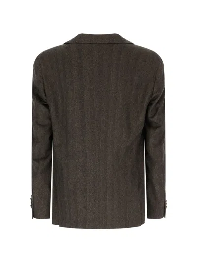 Corneliani Herringbone-pattern Single-breasted Blazer In Brown