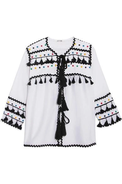 Shop Dodo Bar Or Embellished Embroidered Cotton-gauze Top In White