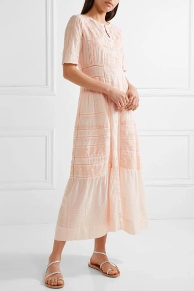 Shop Loveshackfancy Della Pointelle-trimmed Embroidered Cotton Maxi Dress In Pastel Pink