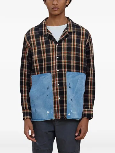 Found Plaid-pattern Denim-panel Shirt In Multi