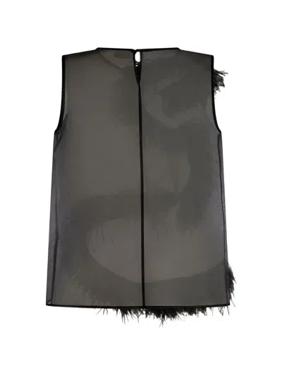 Antonelli Feather-trim Sheer Top In Gray