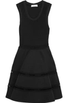 CARVEN Lace-trimmed neoprene and ribbed-knit mini dress