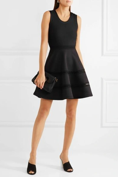 Shop Carven Lace-trimmed Neoprene And Ribbed-knit Mini Dress