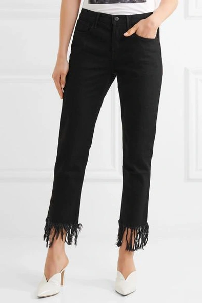 Shop 3x1 Wm3 Crop Fringe High-rise Straight-leg Jeans In Black