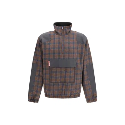 Gr10k Check-pattern Half-zip Sweatshirt In Brown