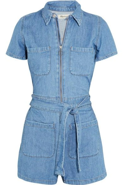 Shop Madewell Cotton And Linen-blend Playsuit In Blue