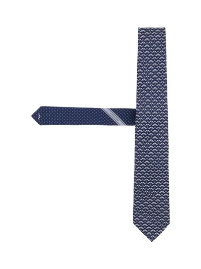 Ferragamo Geometric-pattern Silk Tie In Blue
