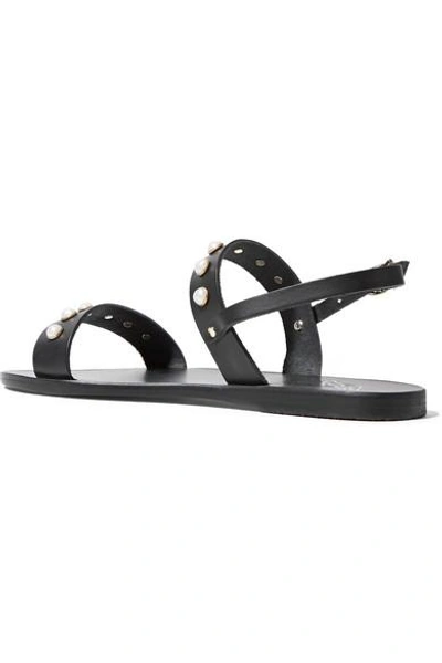 Shop Ancient Greek Sandals Clio Faux Pearl-embellished Leather Sandals In Black