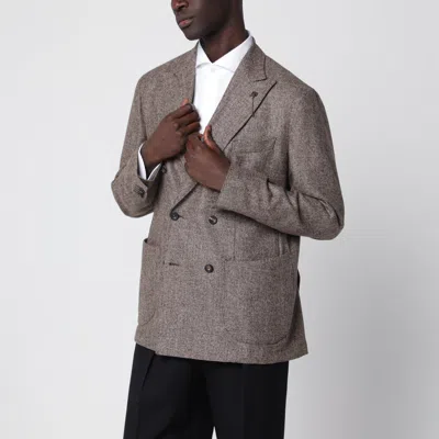Santaniello Double-breasted Tweed Jacket In Brown